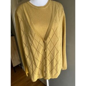 Alfred Dunner Golf Metallic Knit Sweater Cardigan With Bulit in Undershirt Large